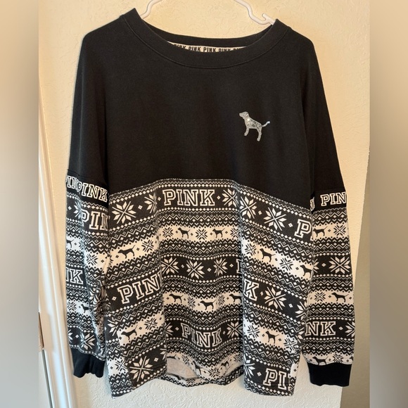 Victorias Secret Sequined Pink Y2K Vintage Holiday Varsity Crewneck Pullover - Picture 1 of 7